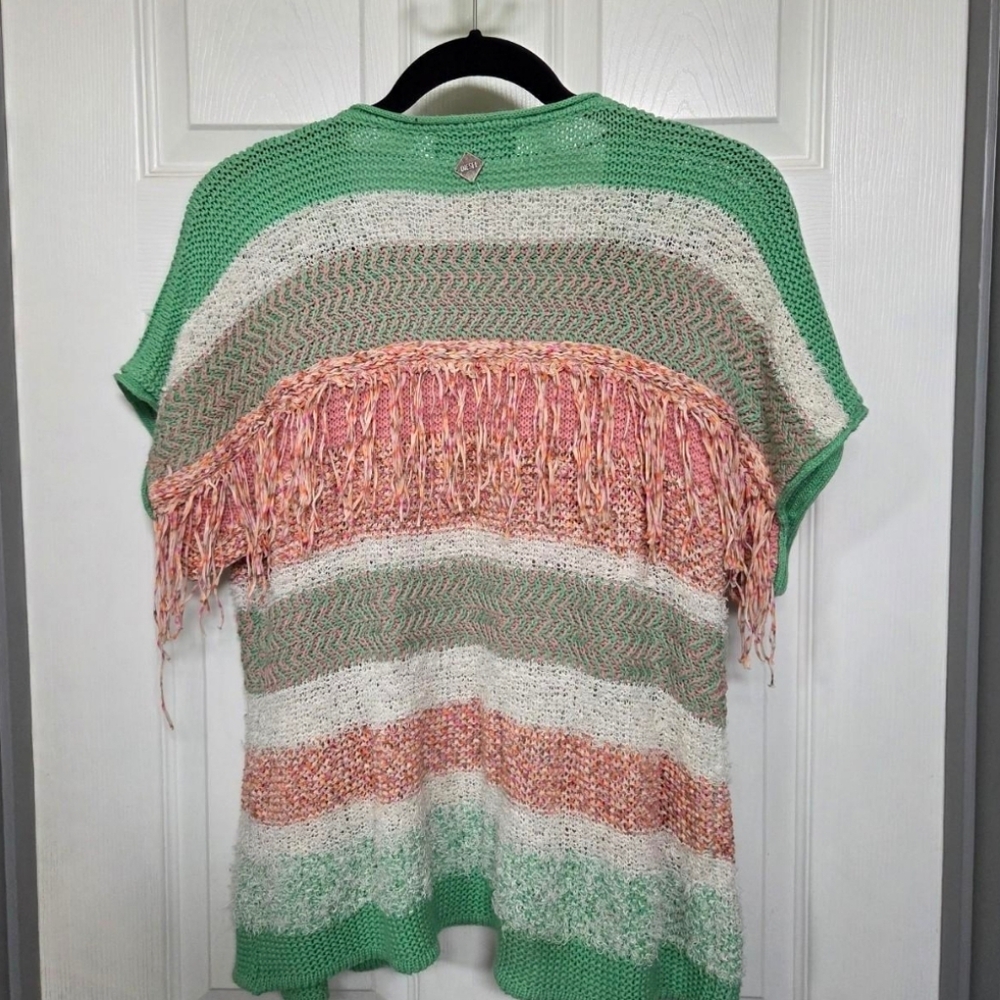 Diesel Striped Open-Front Knit Cardigan in Mint Pink Festival Western Boho Y2K - Picture 3 of 8
